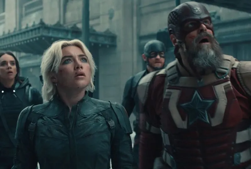 Thunderbolts cast includes names like Florence Pugh, Sebastian Stan, David Harbour, and Wyatt Russell